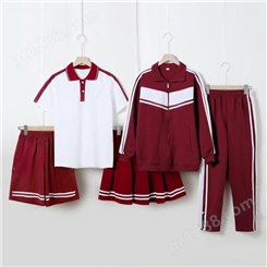 琪志 学生校服定制红白色中学生班服五件套短袖上衣运动装订做