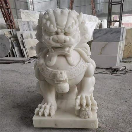 002汉白玉北方狮定制 狮子造型石雕 大门装饰雕塑五山石业