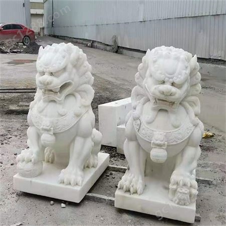 汉白玉北方狮定制 狮子造型石雕 大门装饰雕塑五山石业