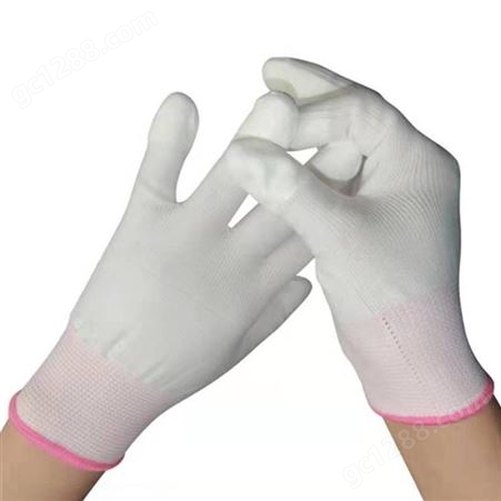 康诺手套防滑耐磨PU涂指白色尼龙薄款工作手套涂层胶透气防护劳保手套