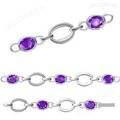 304不锈钢手链来图加工 时尚小清新天然紫水晶石 钛钢饰品定制
